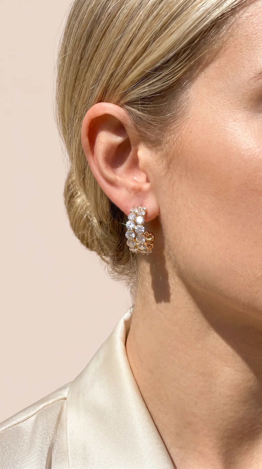 Round Cut Crystal Gold Plated Huggie Hoop Earrings