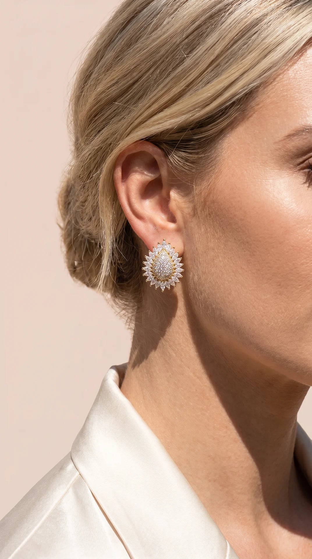 Sunburst Oval Crystal Stud Earrings