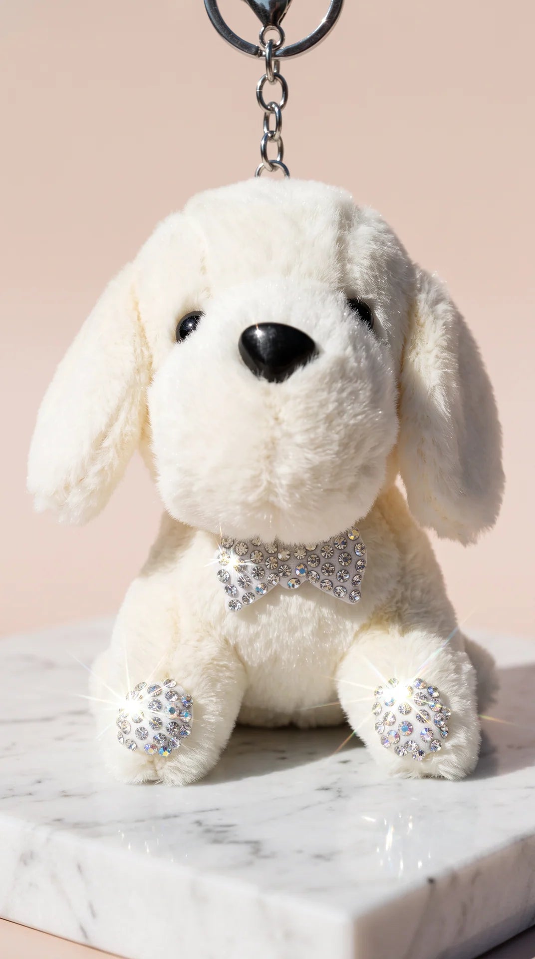 Plush Puppy Crystal Bow Bag Charm Keychain