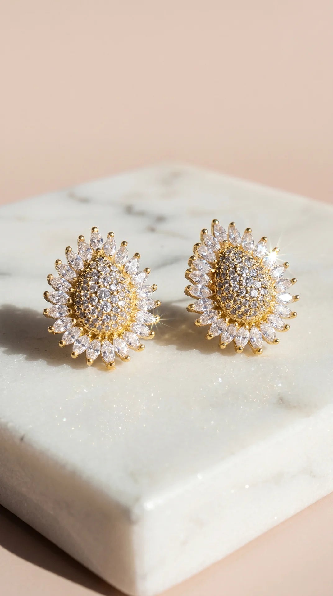Sunburst Oval Crystal Stud Earrings