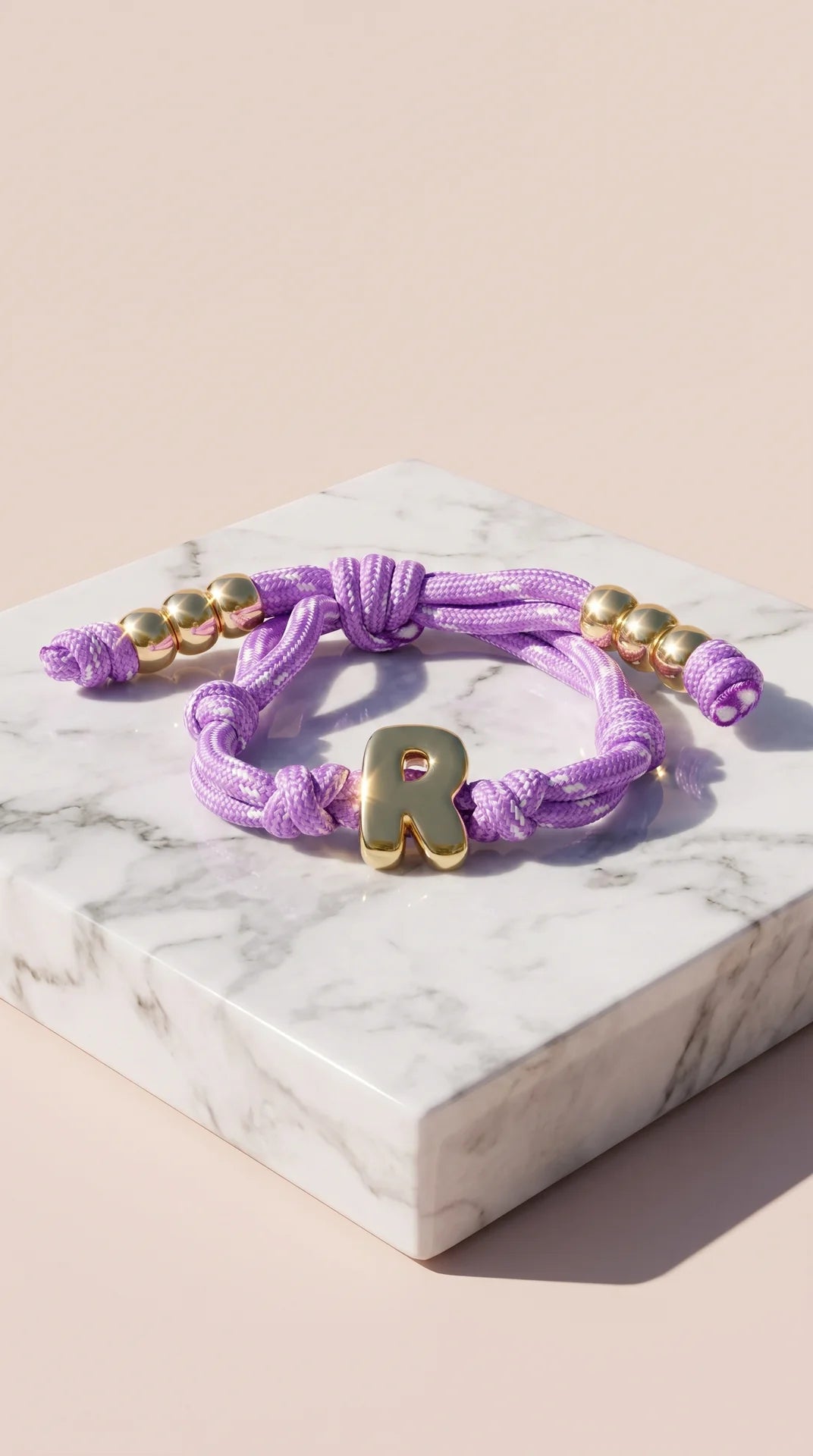 Gold Charm Initial Knotty Pull-Tie Bracelet