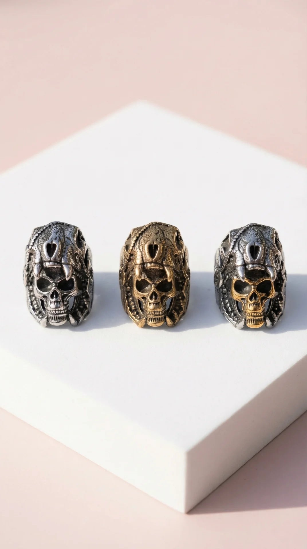 Stainless Steel Men's Skull & Helmet Biker Ring