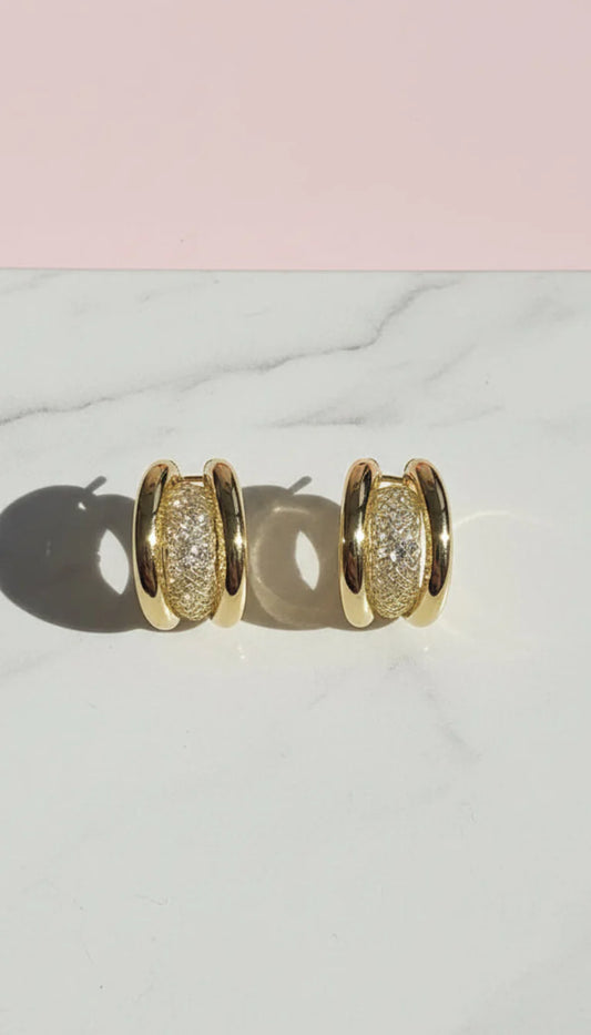 Woven Mesh Crystal Filled Huggie Hoop Earrings