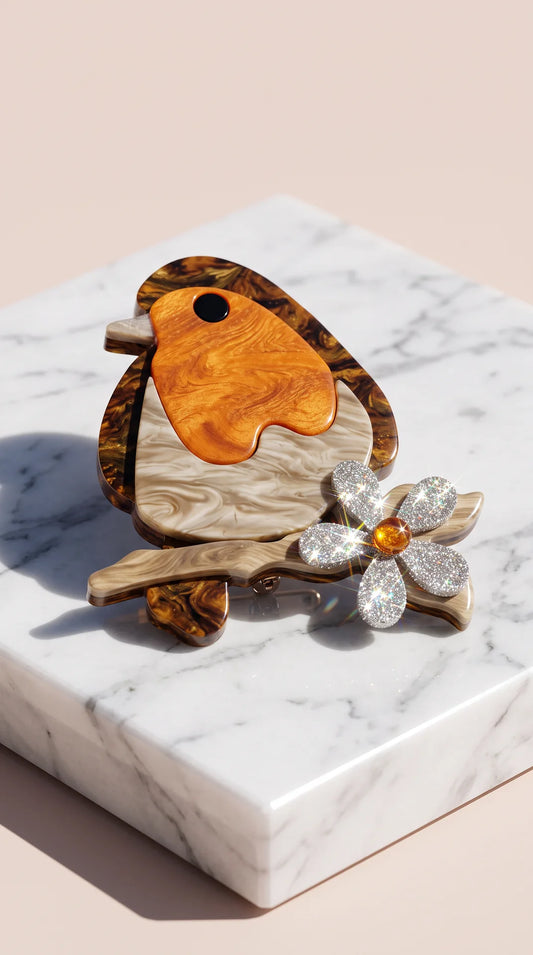 Acrylic Robin Festive Christmas Brooch