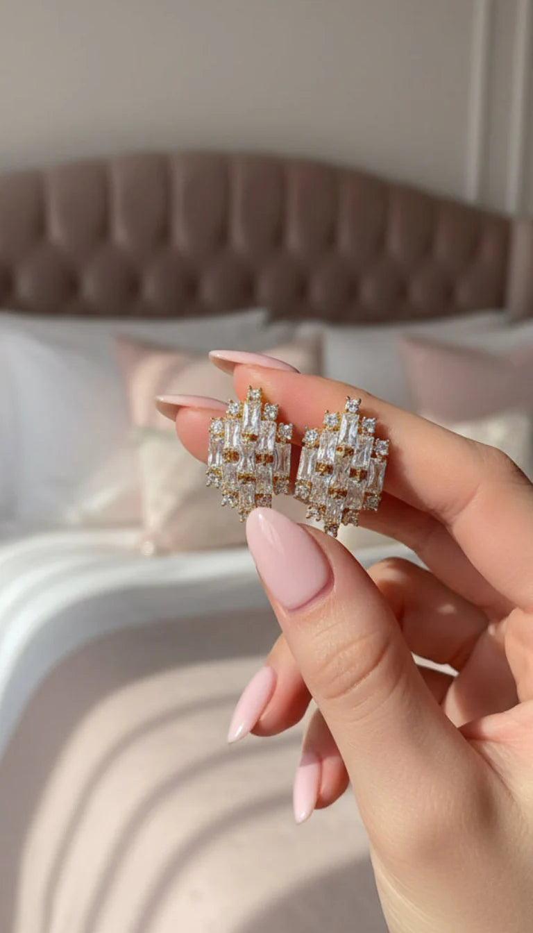Curved Baguette Cut Crystal Stud Earrings
