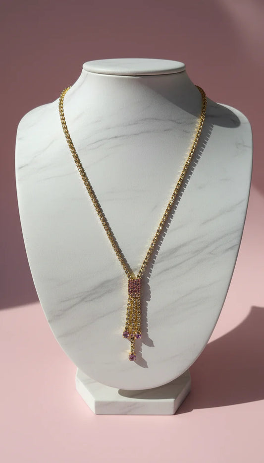 Pink Tassel Crystal Long Necklace