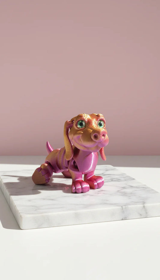 3D Printed Articulated Fantasy Sausage Dog Figurine: Bioplastic