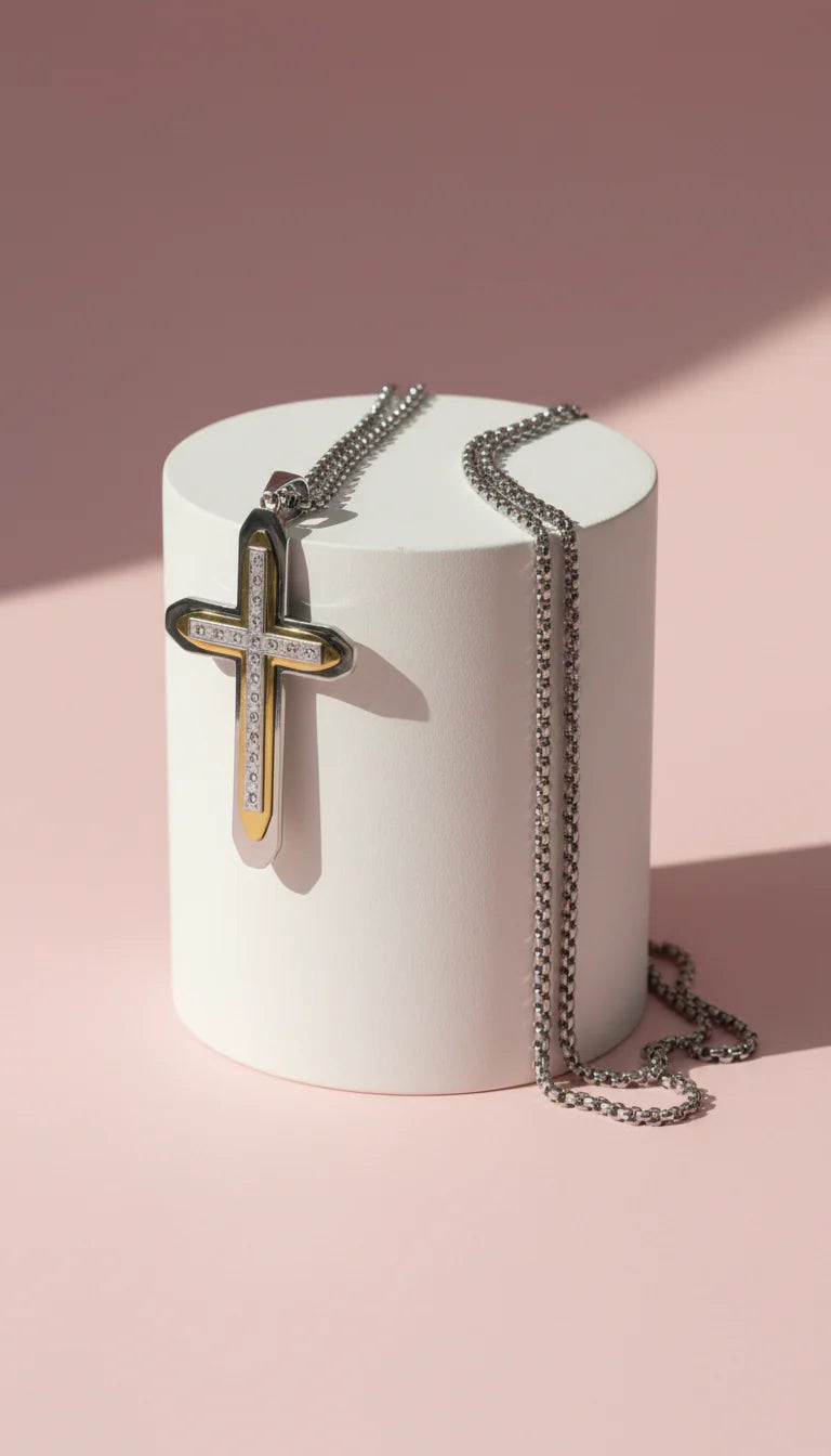 Stainless Steel Silver Cross Symbolic Necklace