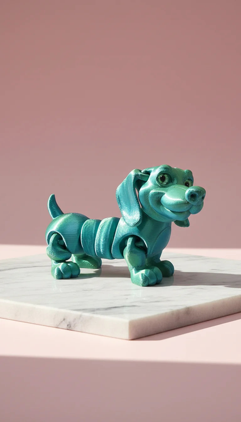3D Printed Articulated Fantasy Sausage Dog Figurine: Bioplastic
