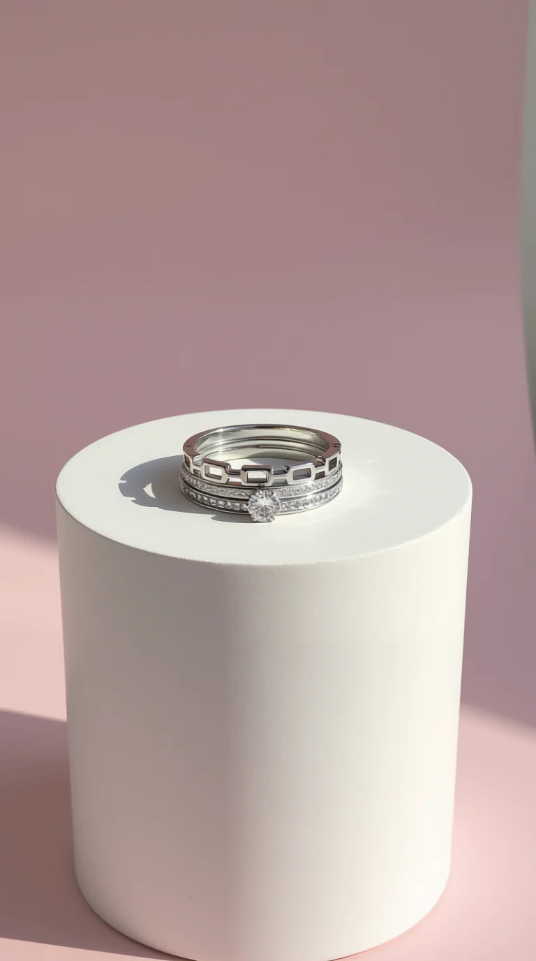 Waterproof 14k Gold Plated Solitaire Crystal Stacking Rings Box set of 24