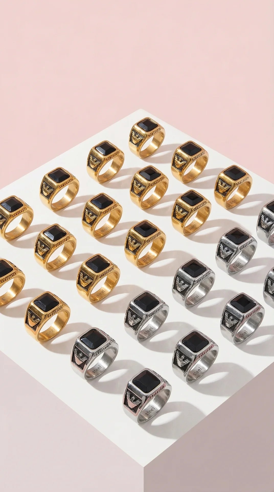 Stainless Steel Men's Black Stone Signet Ring