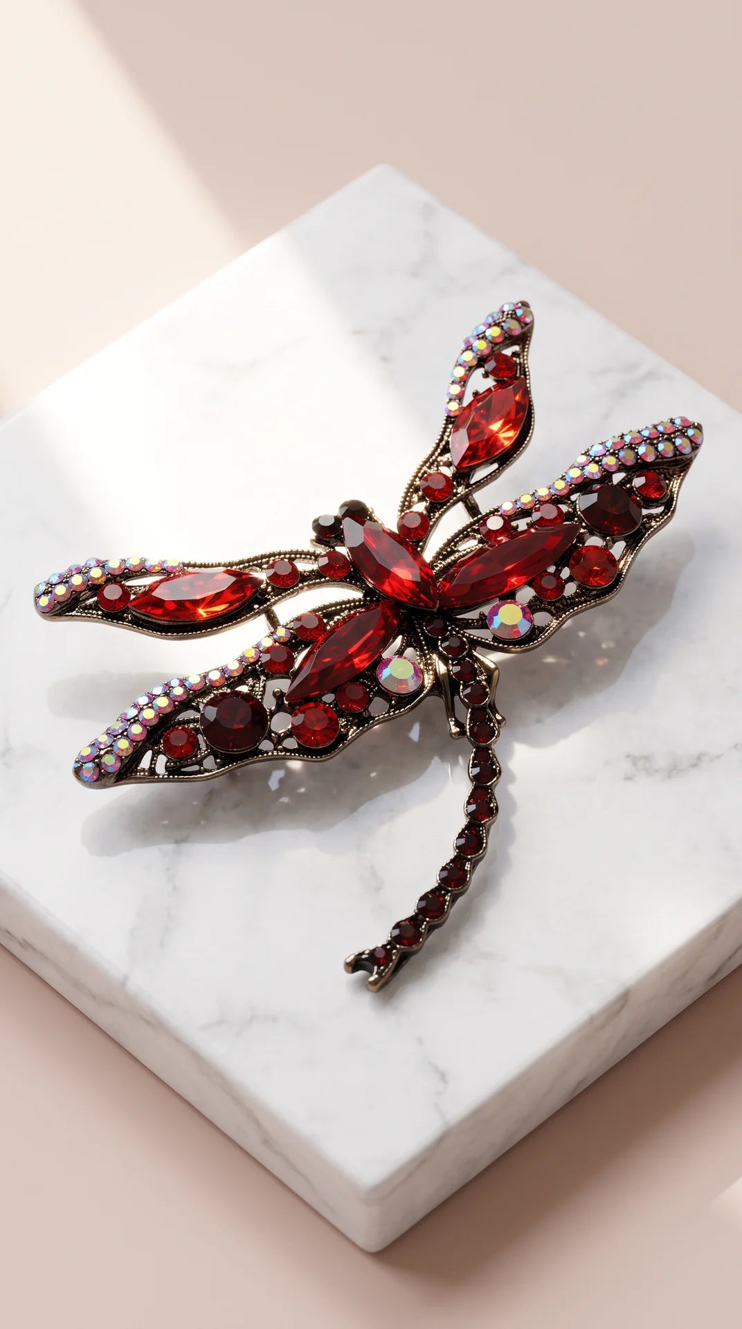 Red Dragonfly Crystal Brooch Pin