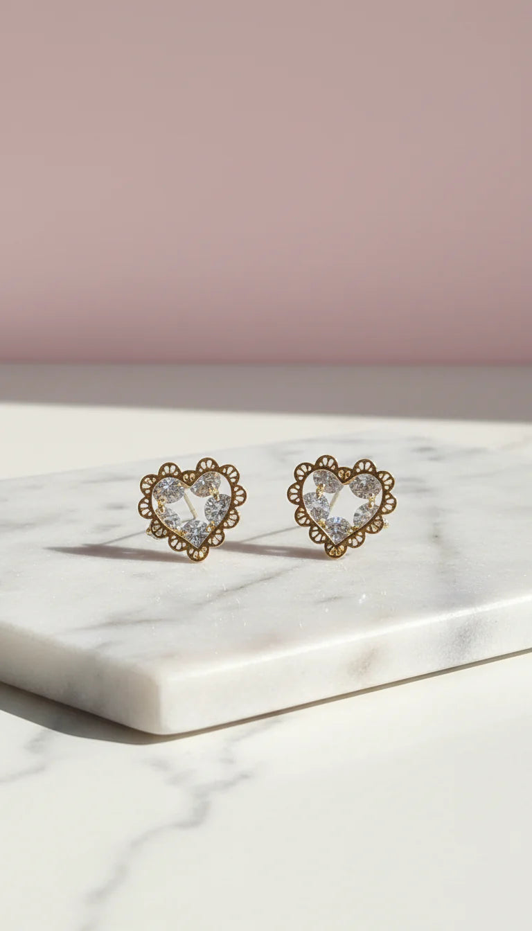 Open Heart Cluster Crystal Stud Earrings