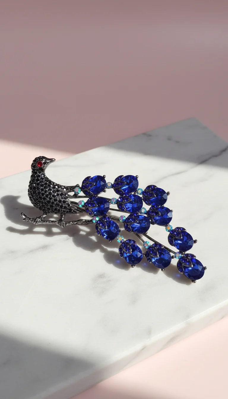 Peacock Crystal Brooch Pin