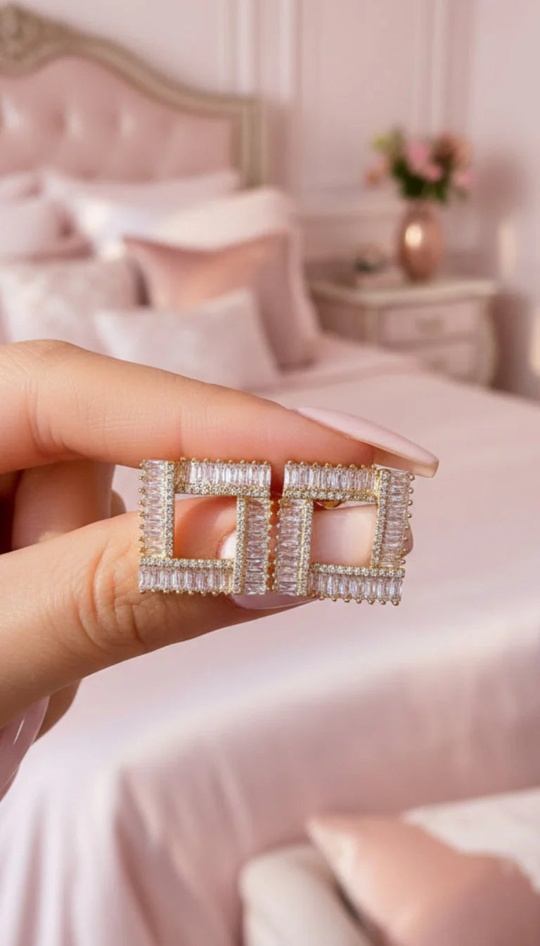 Baguette Cut Square Crystal Stud Earrings