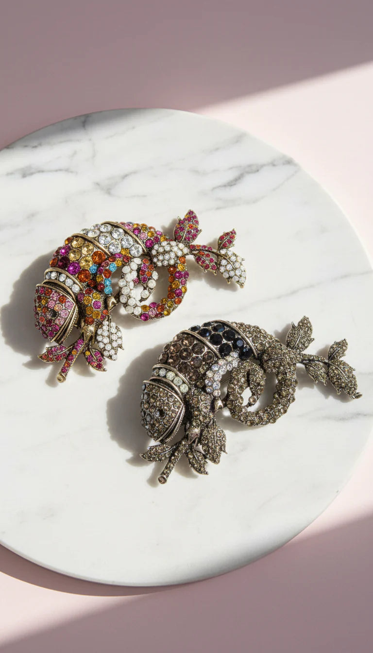 Crystal Chameleon Lizard Oversized Statement Brooch Pin