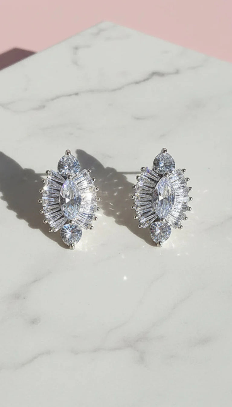Baguette Cut Crystal Cluster Stud Earrings