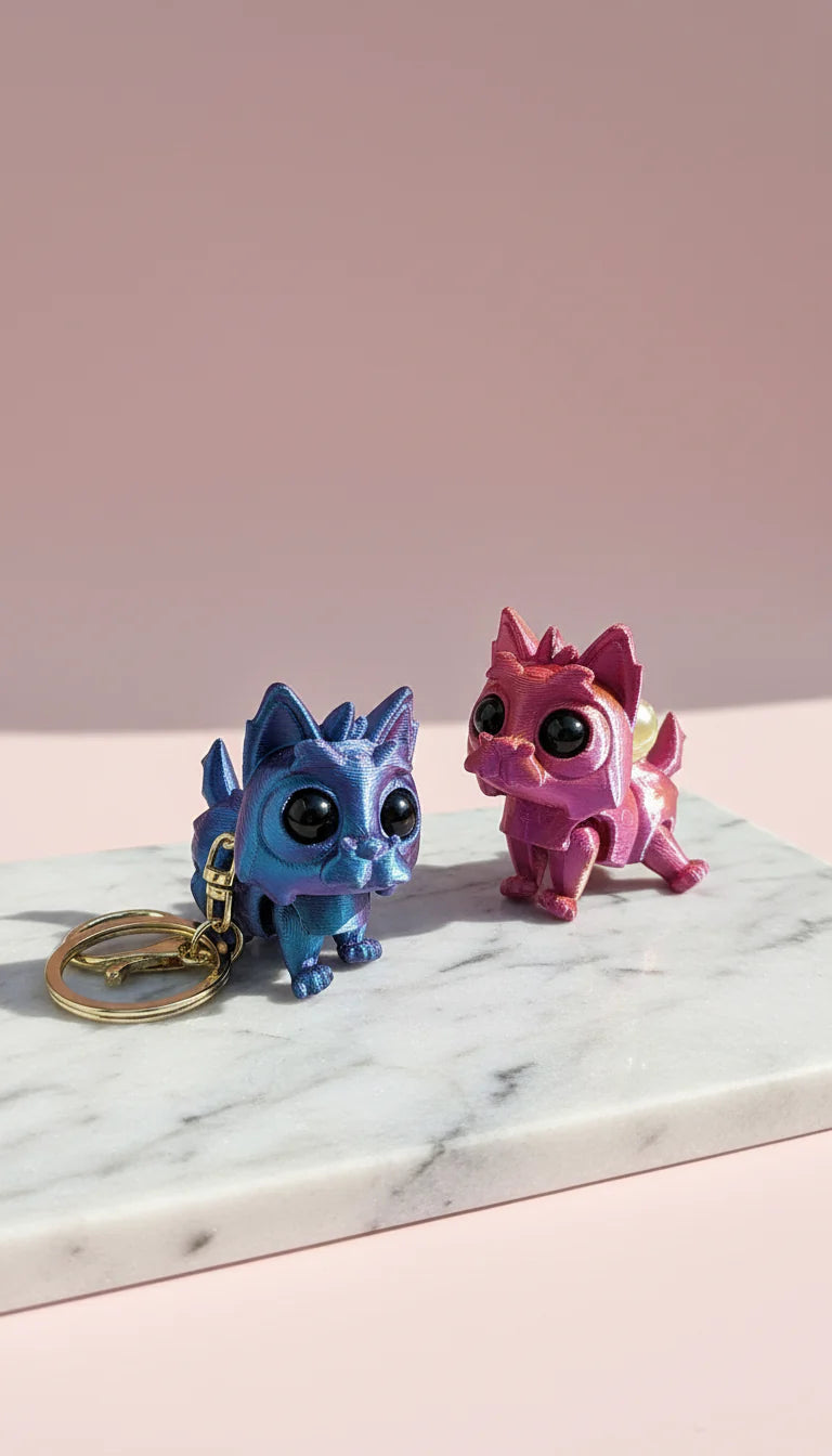 3D Printed Articulated Fantasy Dog : Bioplastic Fidget Key Ring