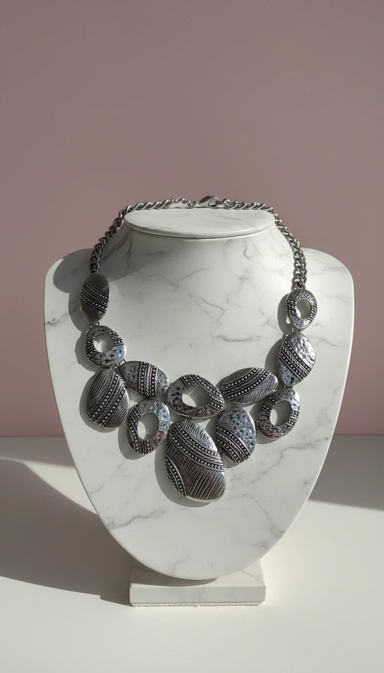 Abstract Silver Collar Necklace