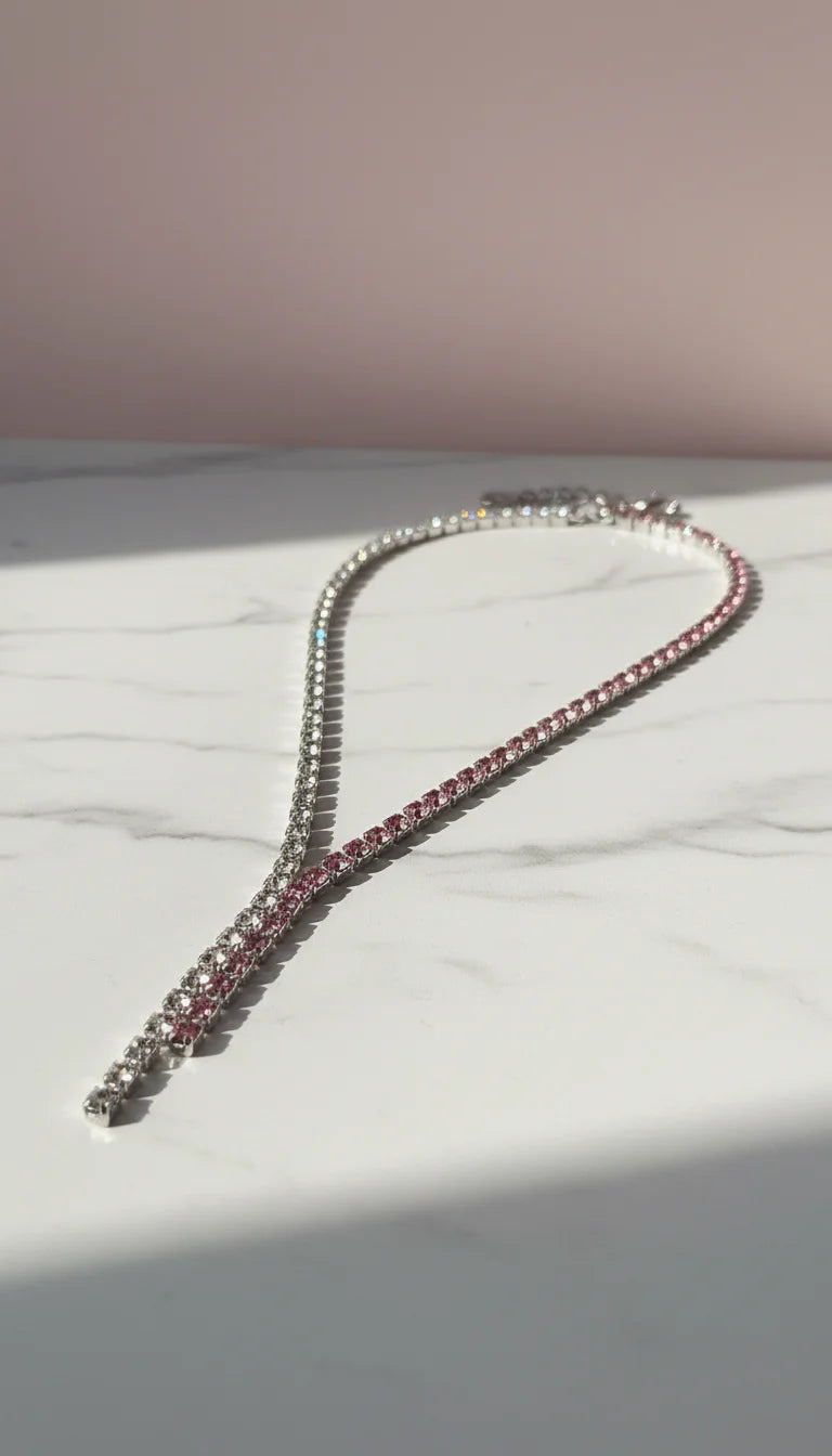Two Tone Tennis Crystal Long Necklace