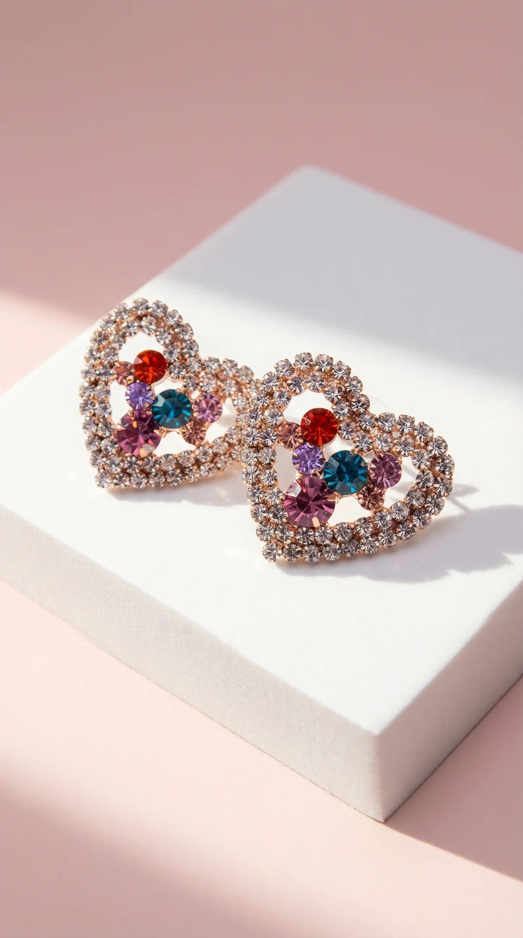 Heart Crystal Non Pierced Clip On Earrings