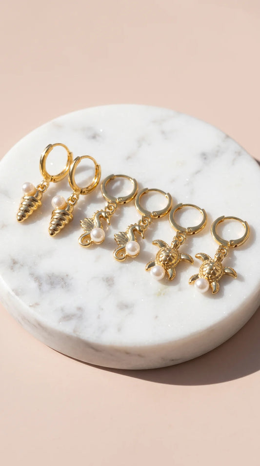 6 Pieces Crystal Seahorse Gold Plated Huggie Hoop Earrings