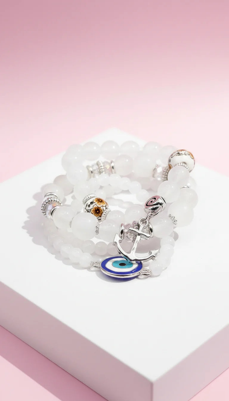 Anchor Charm Ceramic Beaded Bracelet Set