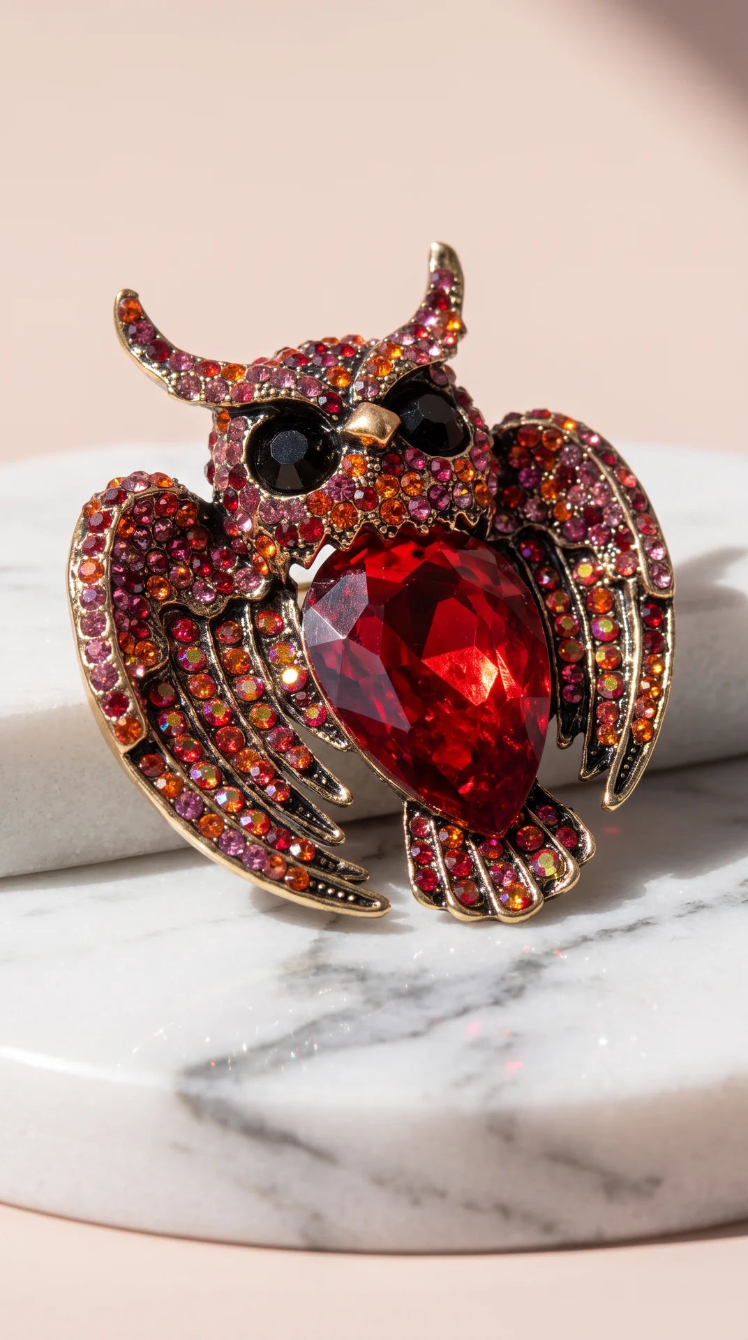 Crystal Bird Heart Brooch