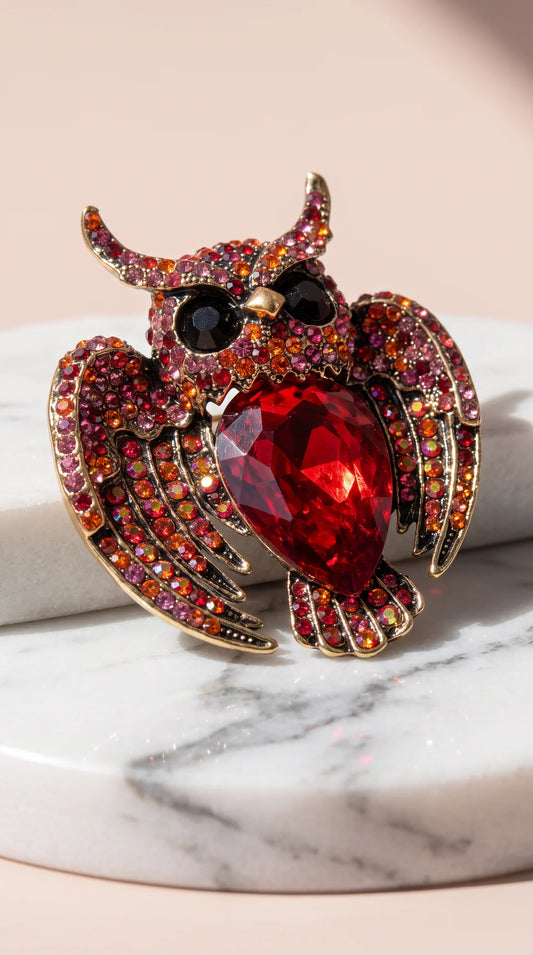 Crystal Owl Statement Brooch Pin