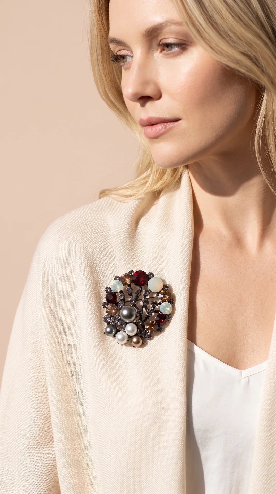 Crystal Pearl Floral Brooch