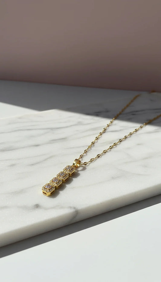 Oblong Crystal Stainless Steel Gold Plated Pendant Necklace