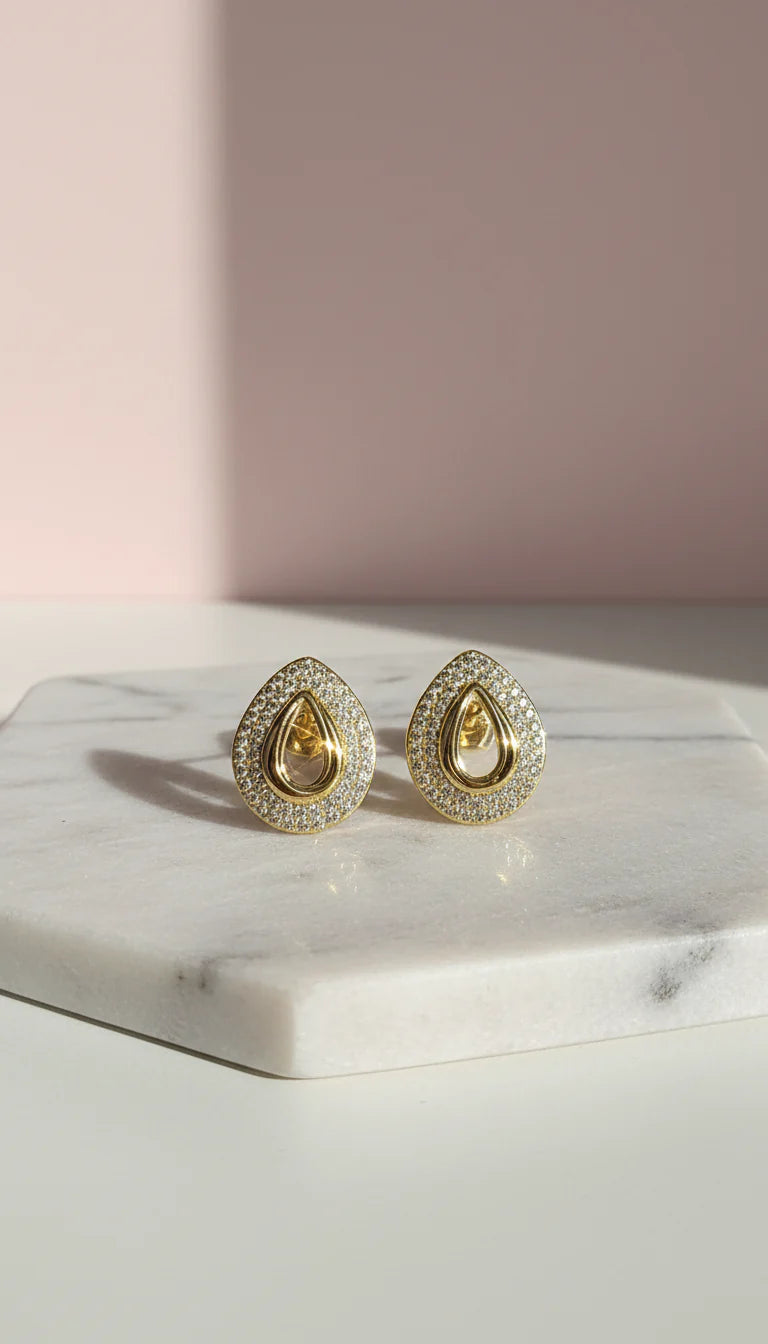 Curved Oval Cut Out Crystal Stud Earrings