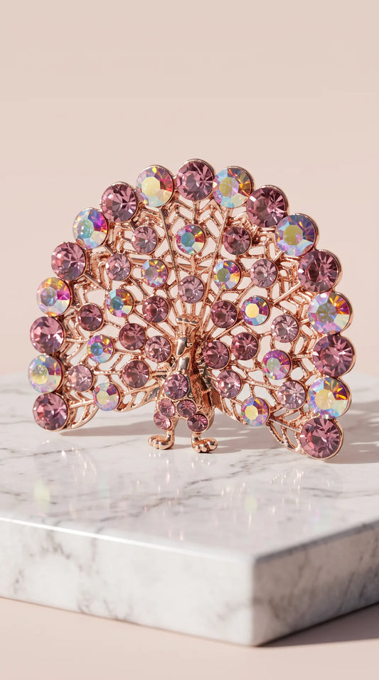 Crystal Peacock Brooch Pin