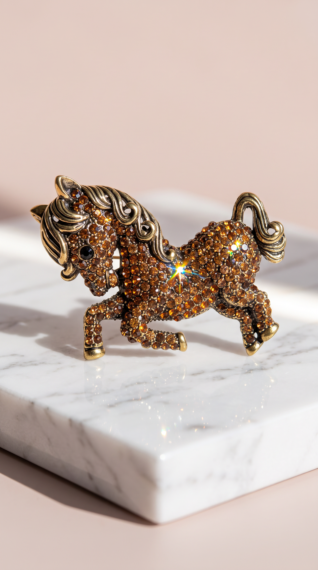 Prancing Pony Crystal Brooch Pin