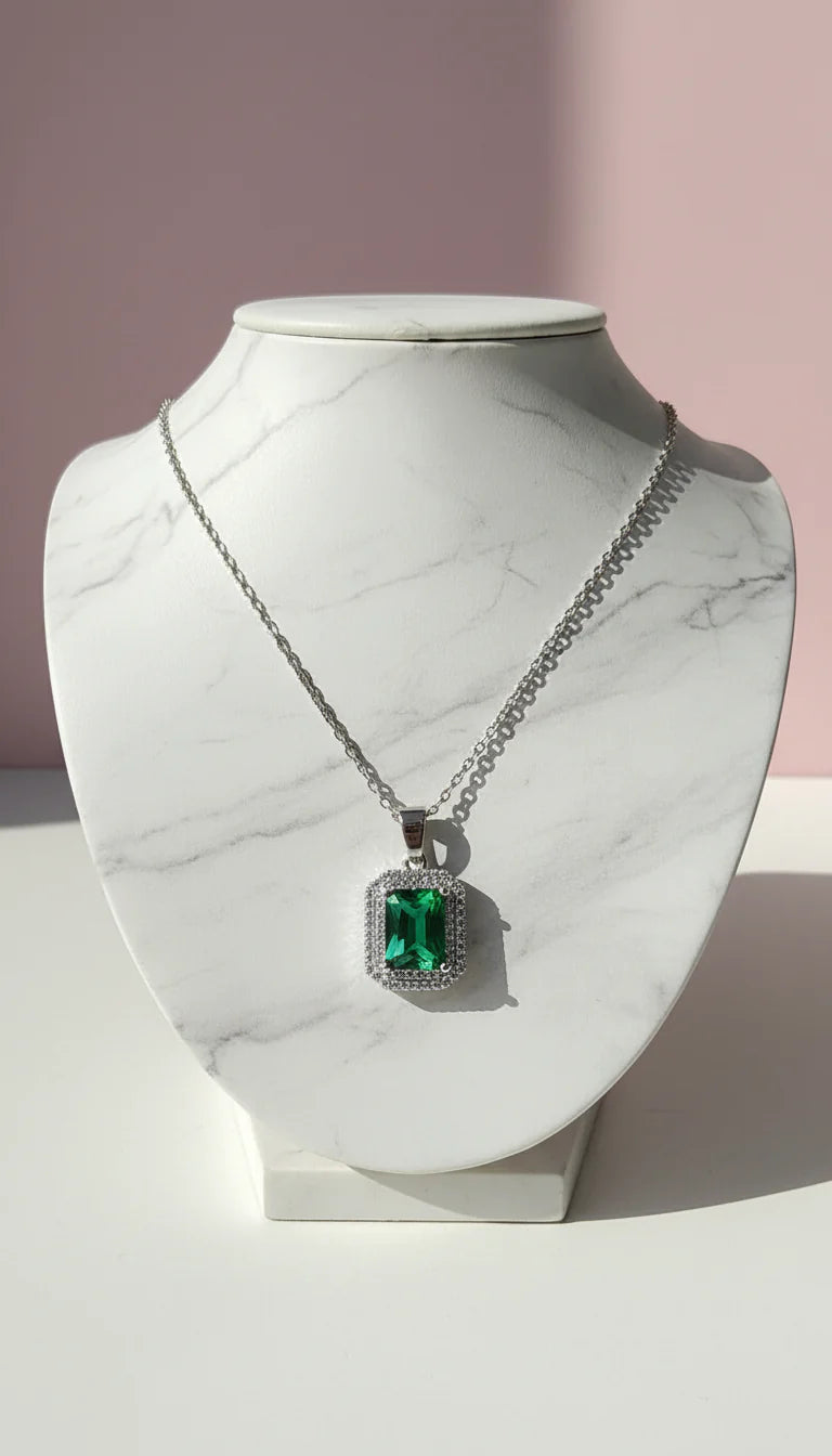 Oblong Crystal Pendant Necklace