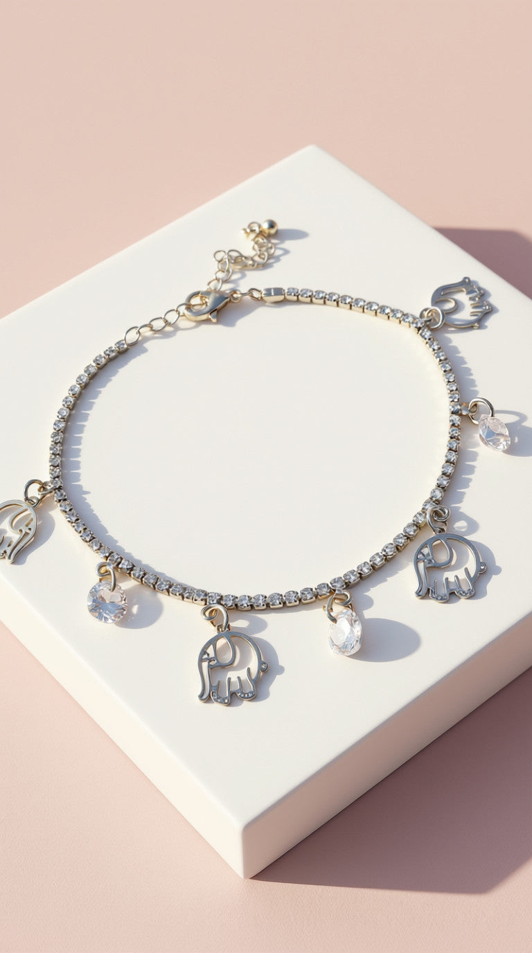 Elephant Crystal Chain Link Anklet