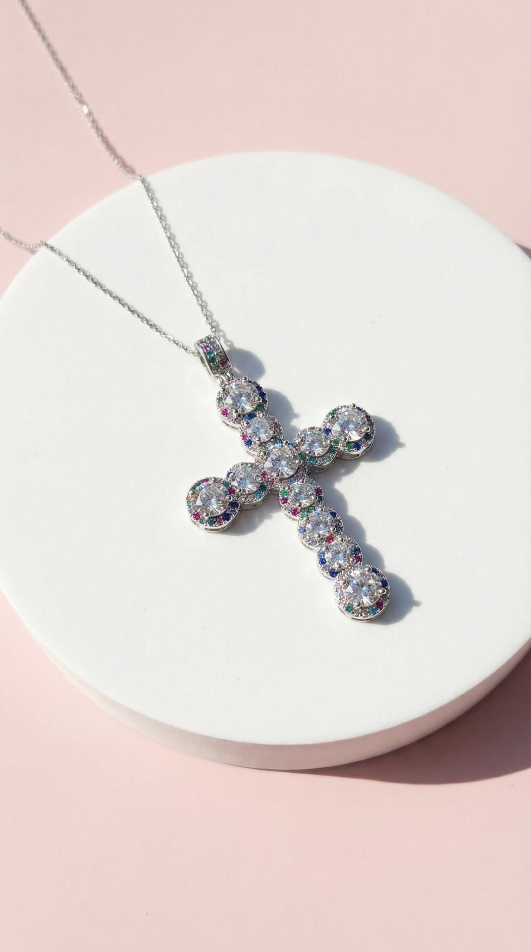 Iridescent Rainbow Crystal Cross Necklace