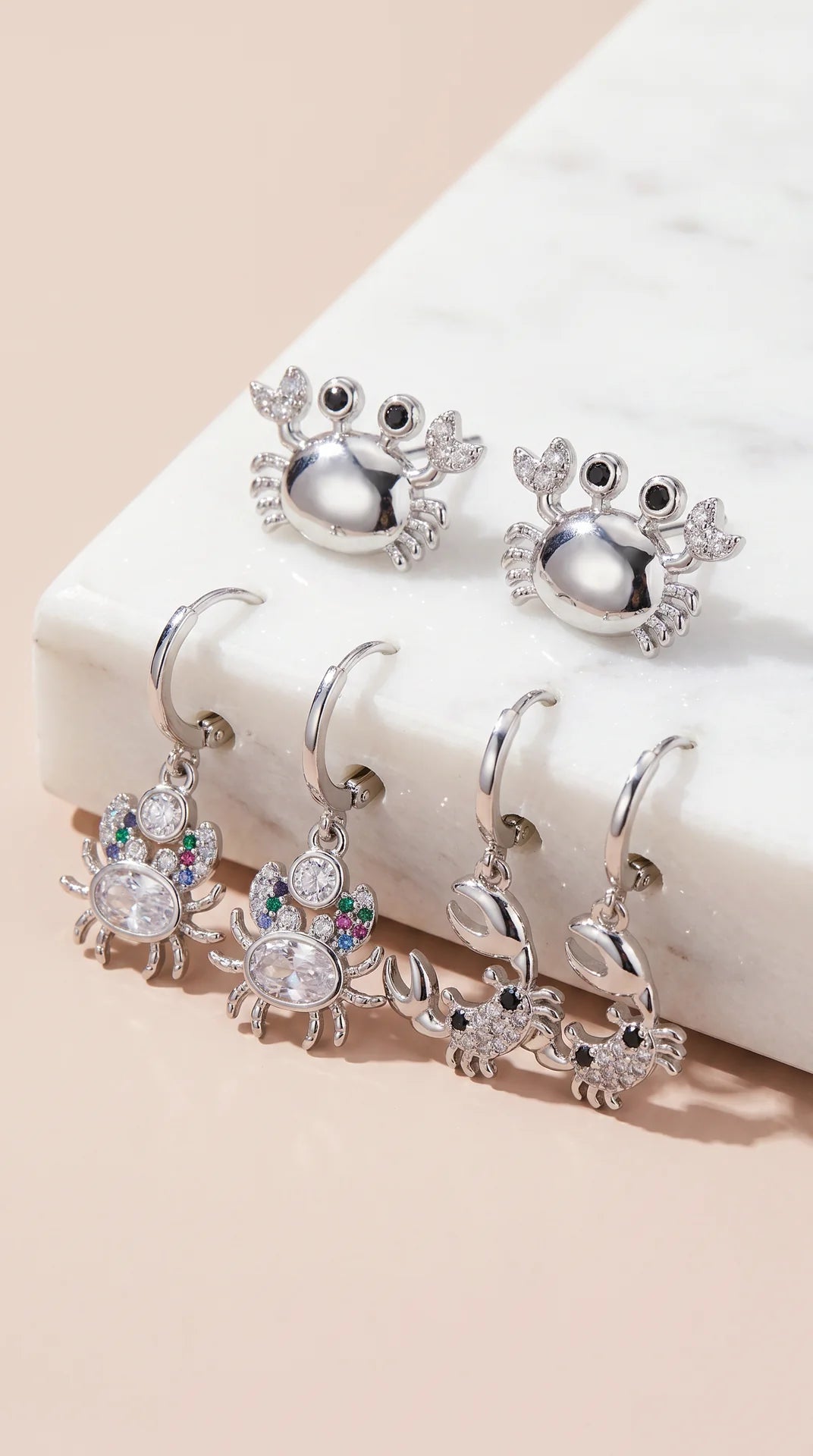 6 Pieces Crystal Crab Gold Plated Huggie Hoop Drop & Dangle Earrings