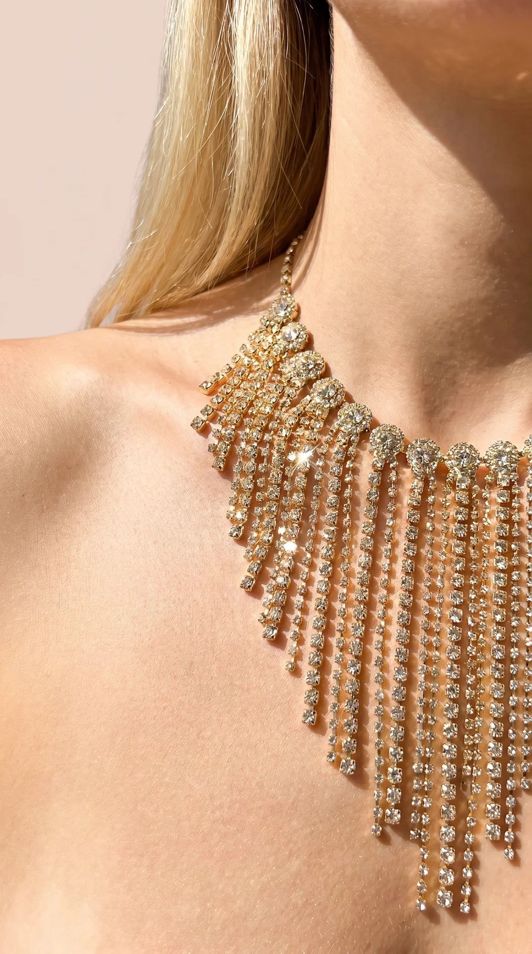 Statement Layered Crystal Tassel Necklace & Earrings Set