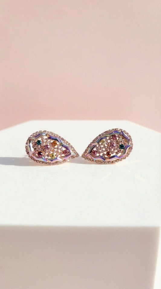 Rainbow Teardrop Crystal Non Pierced Clip On Earrings
