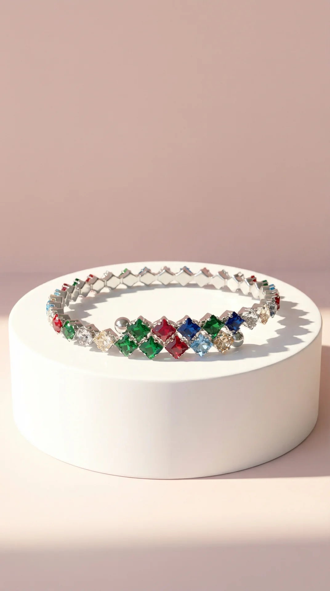 Stretchy Square Cut Crystal Free Size Bracelet Cuff