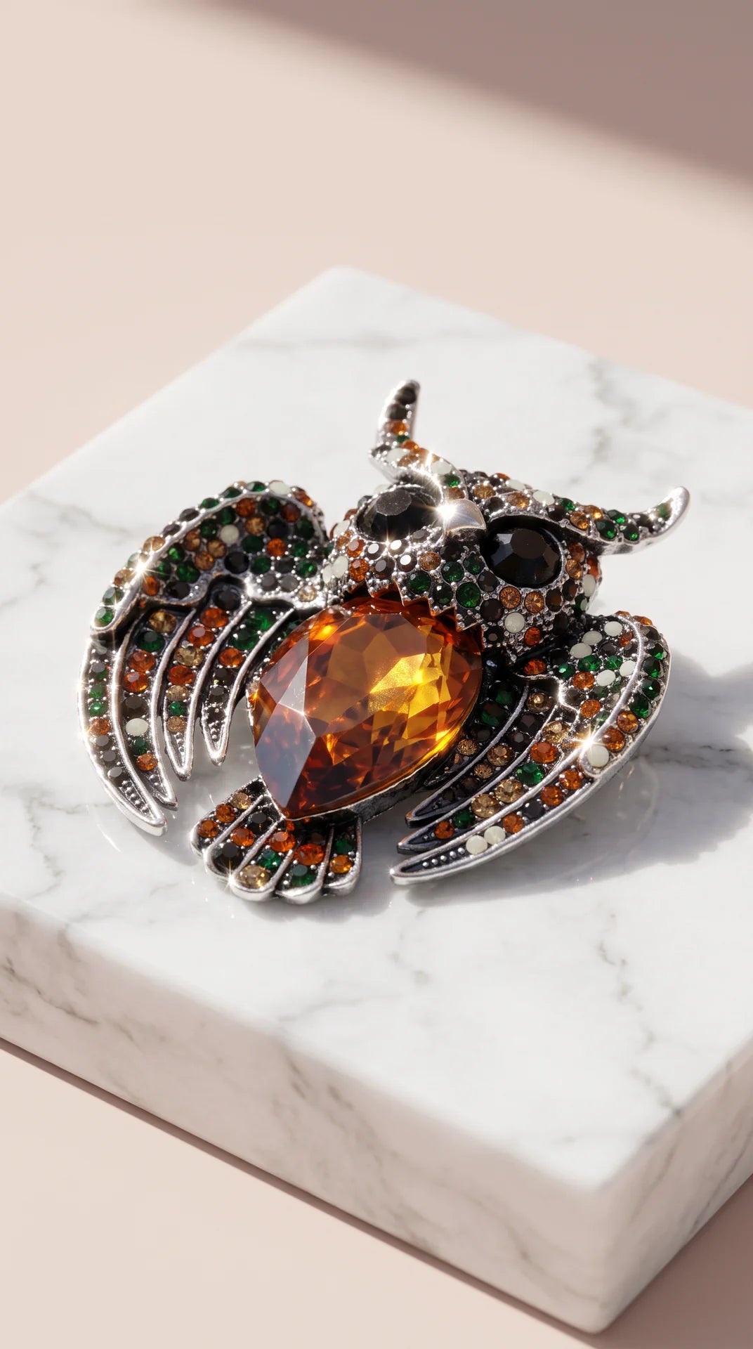Crystal Bird Heart Brooch