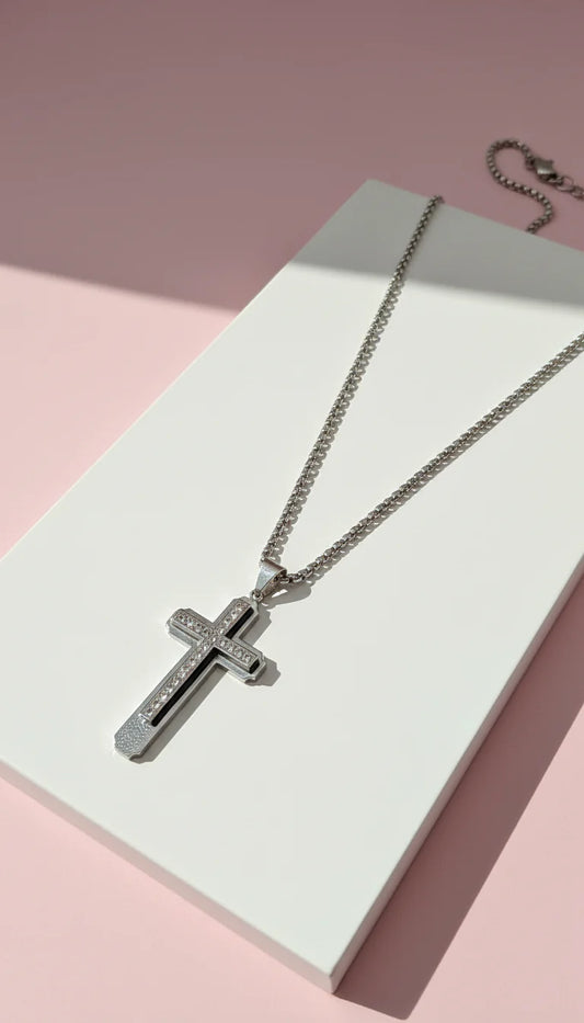 Layered Stainless Steel Symbolic Cross Necklace