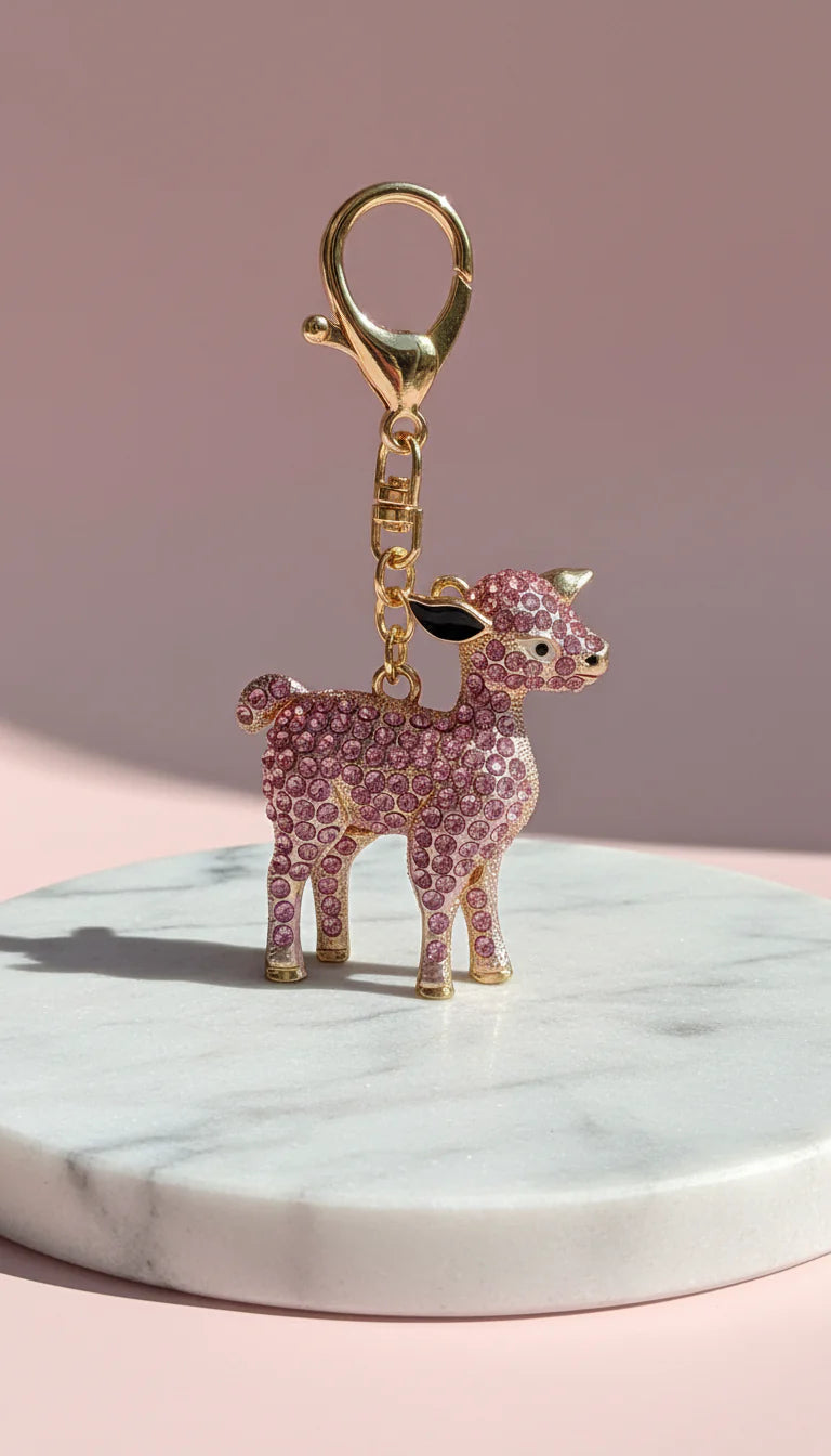 Pink Crystal Calf Key Ring & Bag Charm