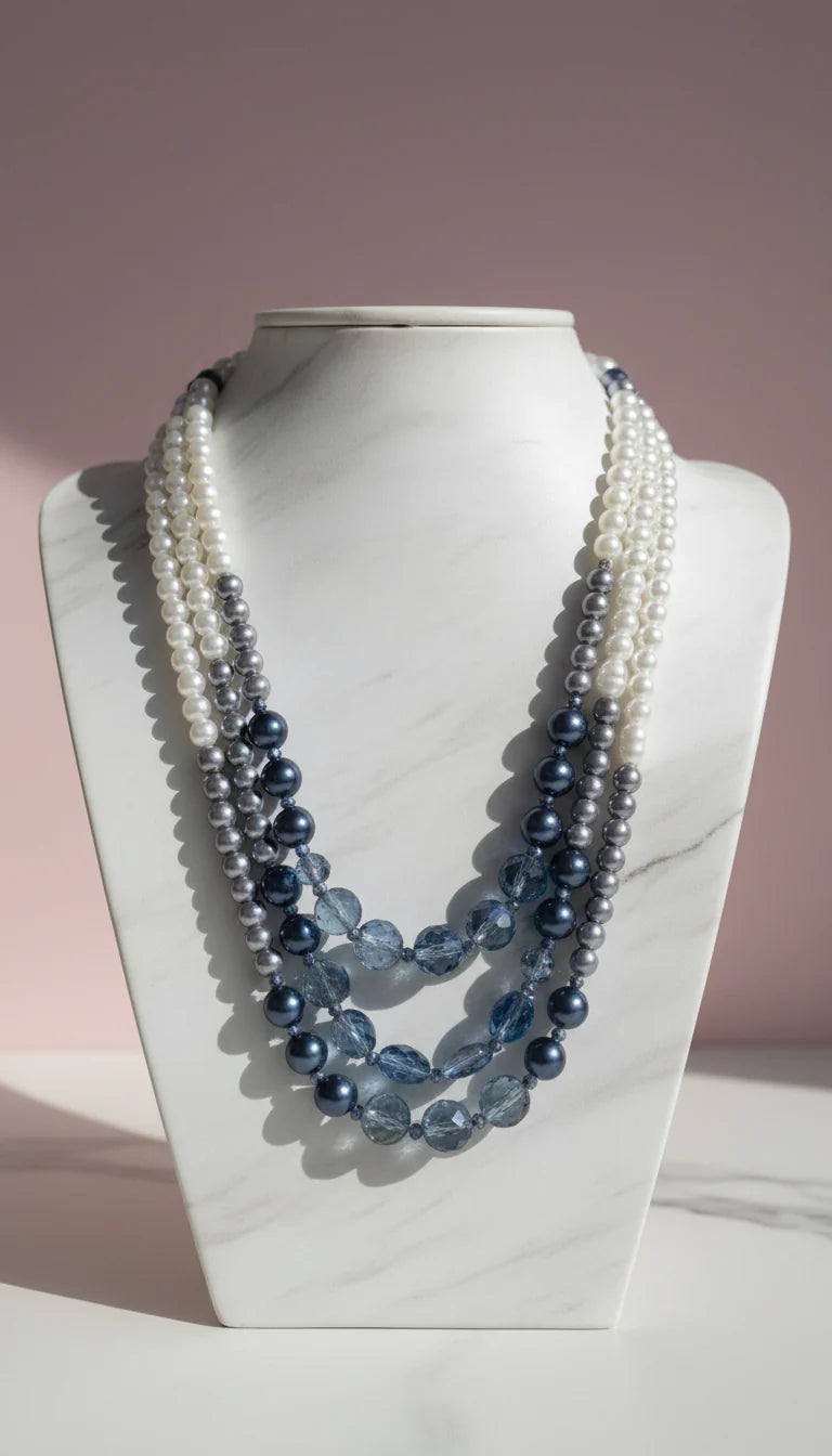 Crystal Pearl Multi Layer Necklace & Earrings Set