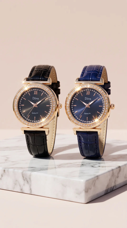 Crystal Bezel Women's Quartz Watch – Crocodile Pattern Strap