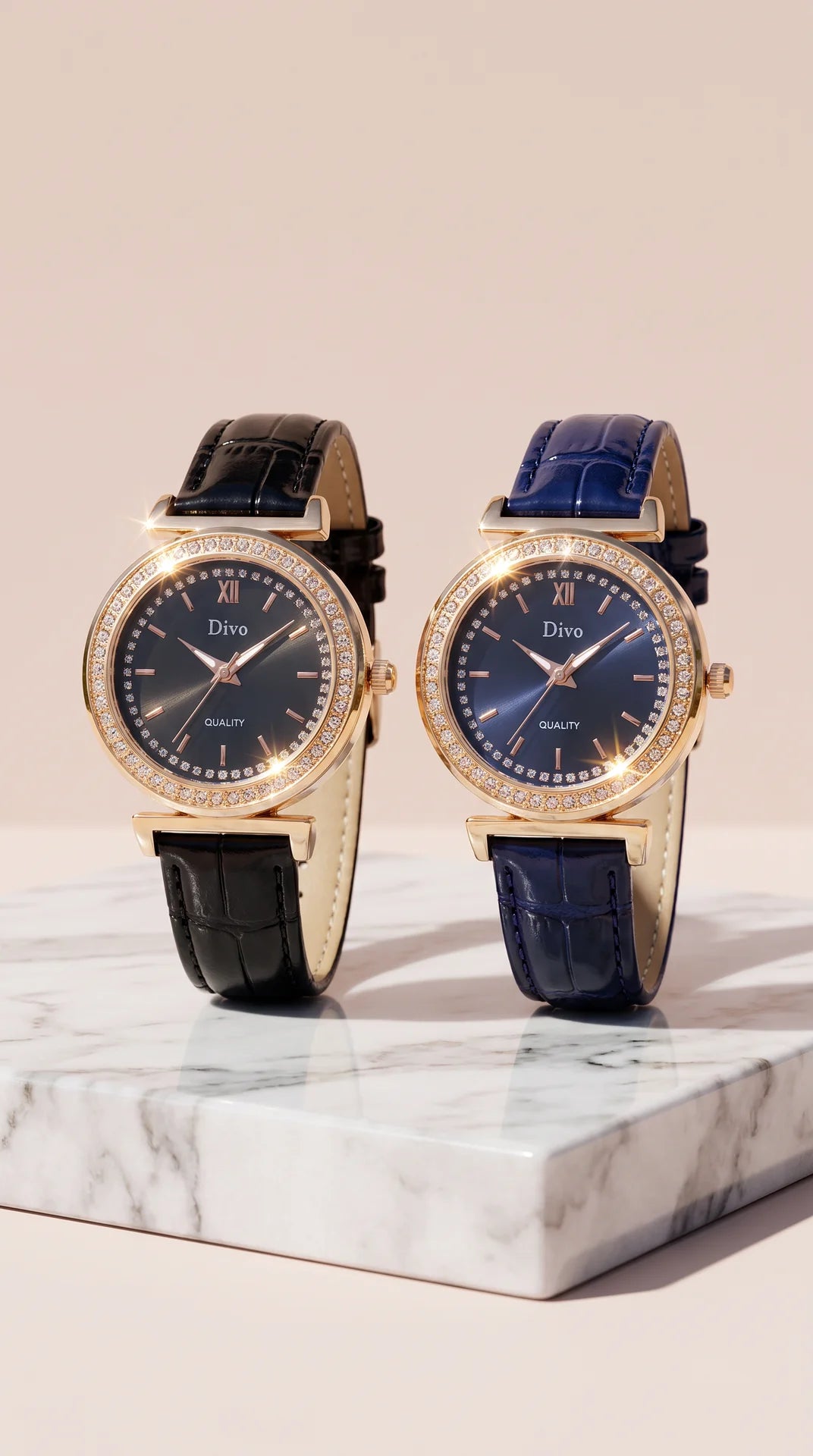 Crystal Bezel Women's Quartz Watch – Crocodile Pattern Strap