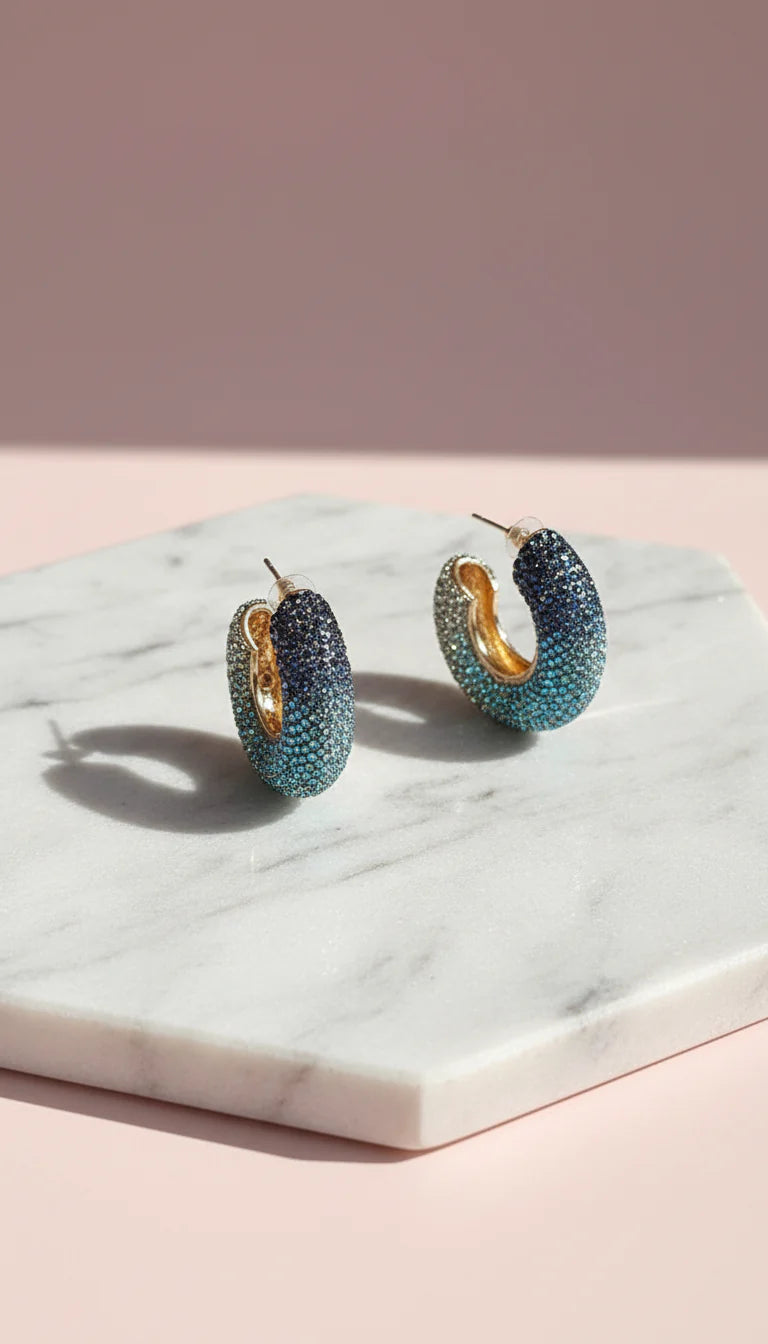 Blue Gradient Crystal Huggie Earrings