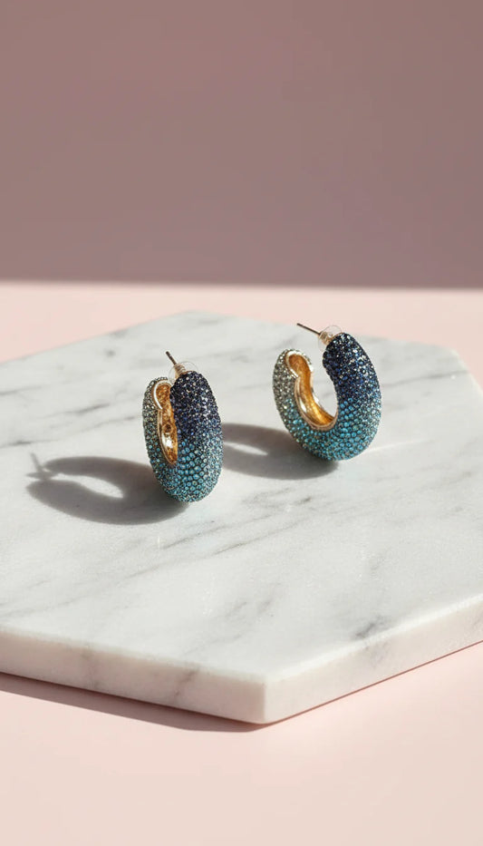 Blue Gradient Crystal Huggie Earrings