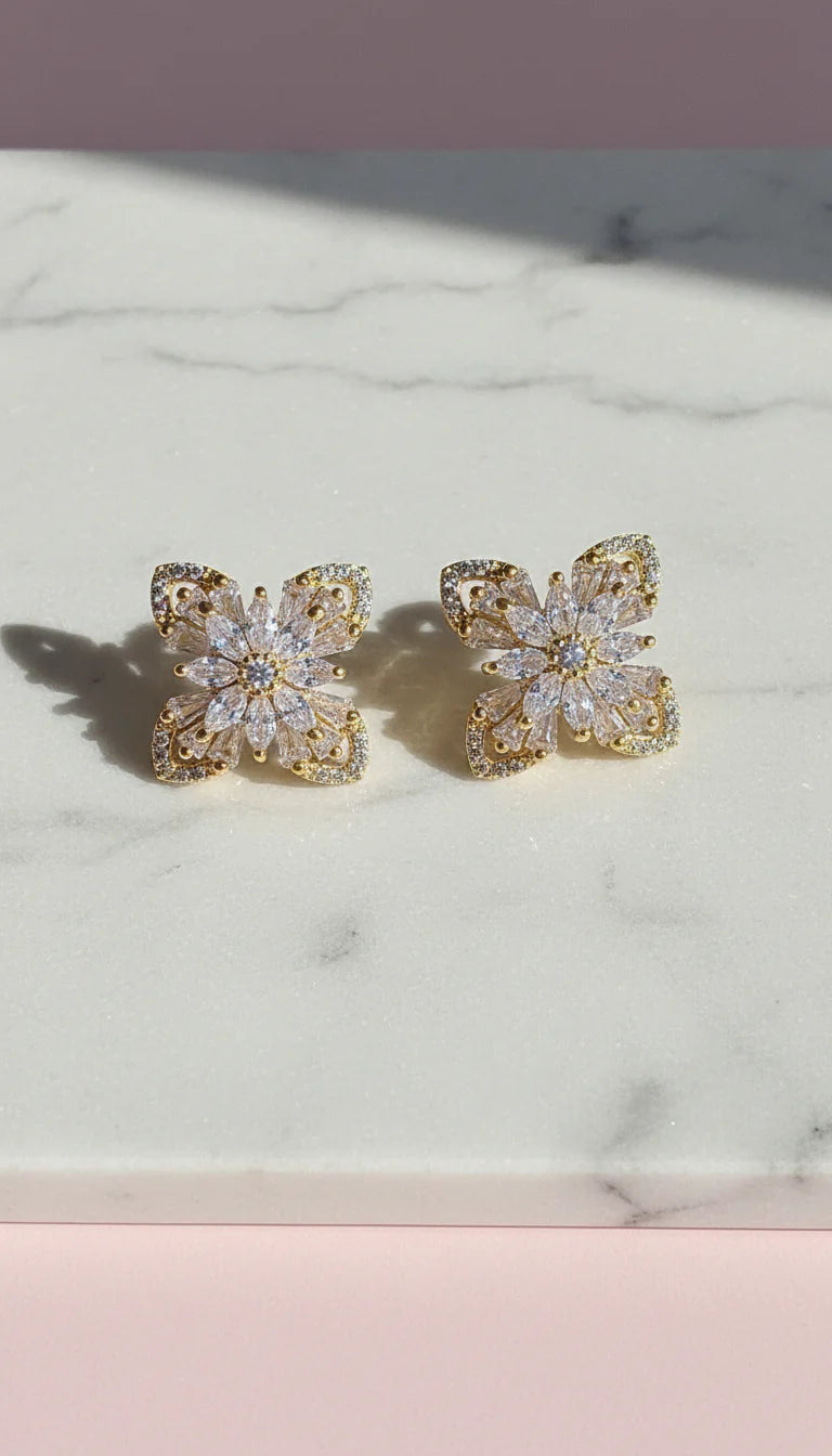 Layered Flower Crystal Stud Earrings